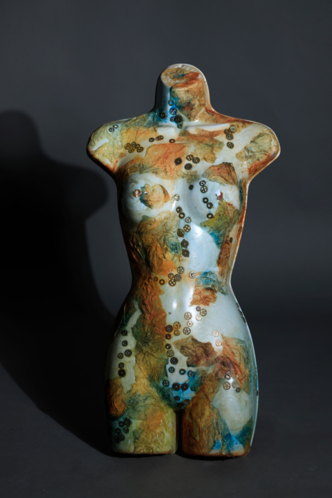 Naked 31”X16” Mixed Media on Manikin, 2022